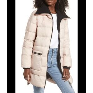 BB Dakota Down Puffer Jacket Women's M-L Pink‎ Black Full Zip Long Warm Cozy